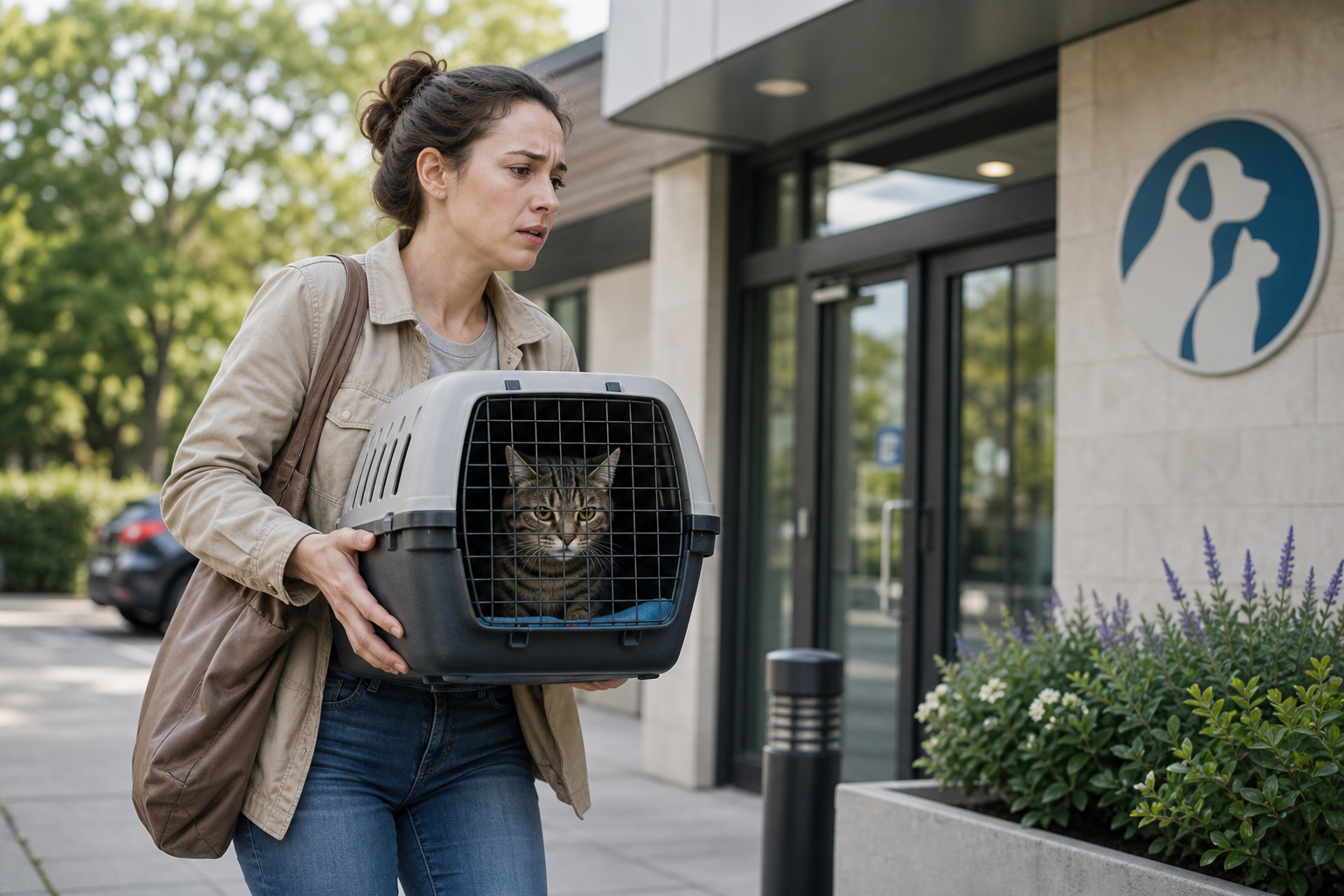 Cat owner preparing for veterinary emergency