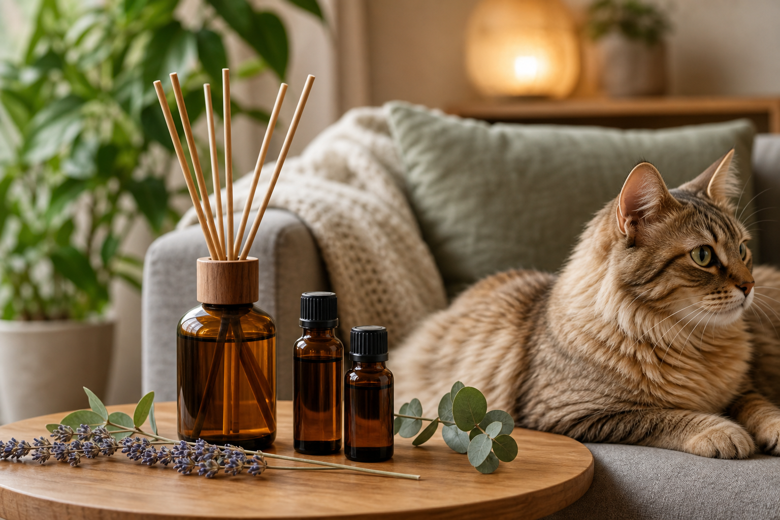 Essential oil diffuser in a home with cats