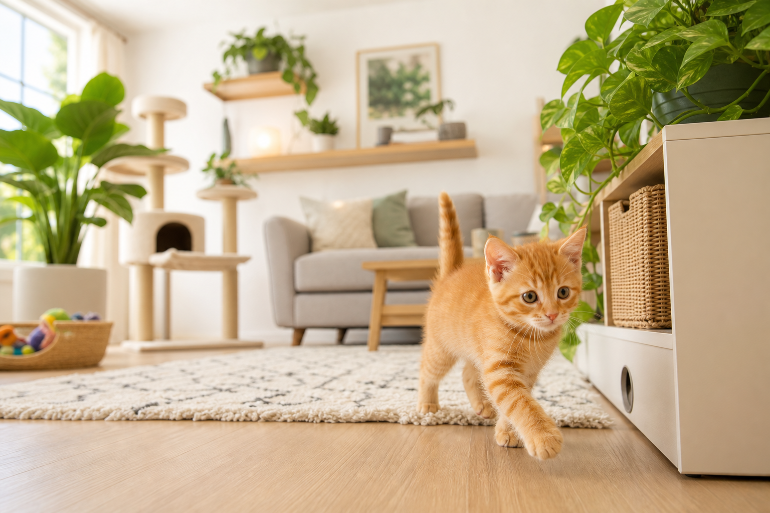 New kitten exploring a home safely